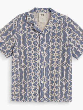OAS Blue and White Short Sleeve Button-Down Shirt